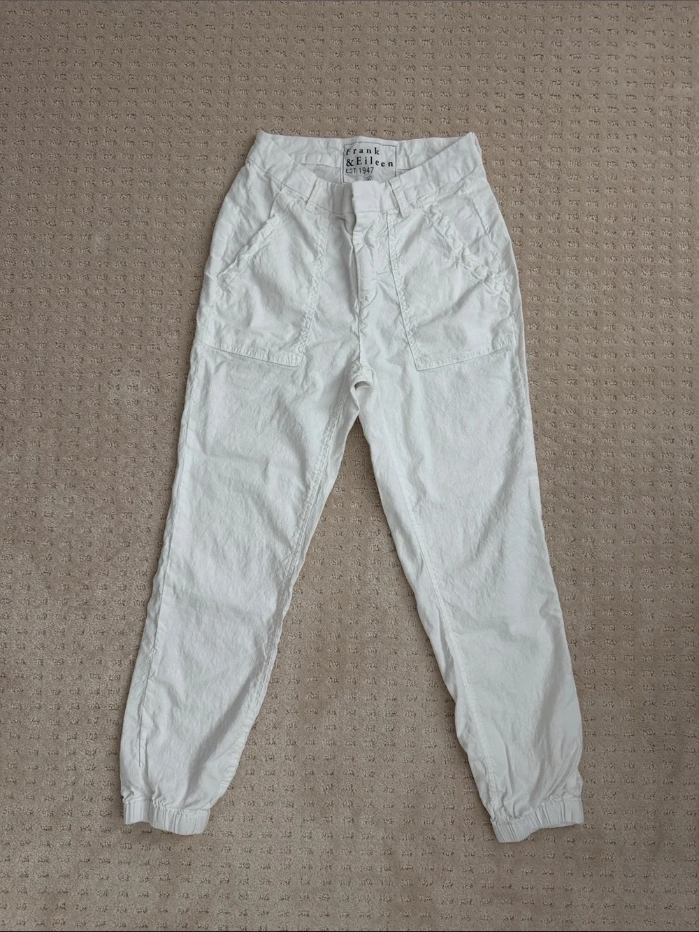 Frank & Eileen Jameson White Linen Blend Utility Jogger Pants Size 6